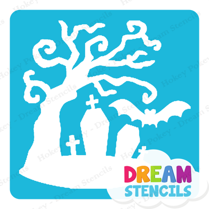 Picture of Haunted Tree with Bat  - Vinyl Stencil -165