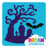 Picture of Haunted Tree with Bat  - Vinyl Stencil -165