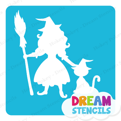 Picture of Pretty Witch With A Cat - Vinyl Stencil - 186
