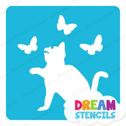 Picture of Sitting Cat With Butterflies - Vinyl Stencil - 199