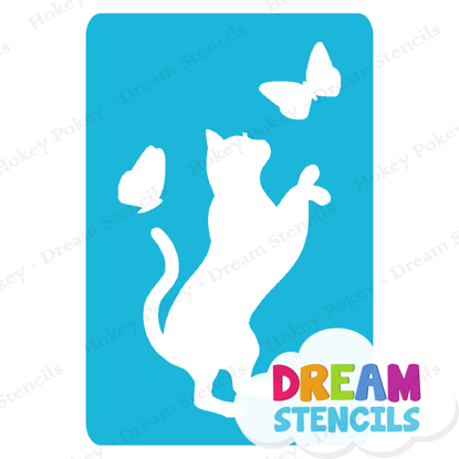 Picture of Standing Cat With Butterflies - Vinyl Stencil - 198