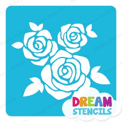 Picture of Three Roses with Leaves - Vinyl Stencil - 270